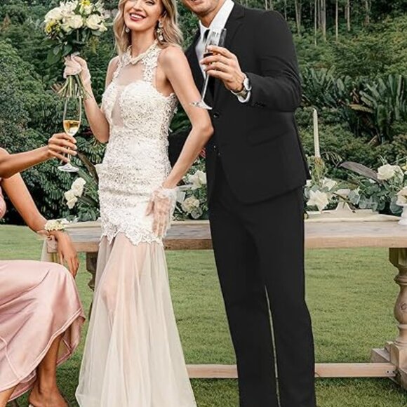 Men's Black 2 Piece Classic Fit 2 Button Dress Suit Blazer Dress Pants Size XXL - Picture 3 of 5